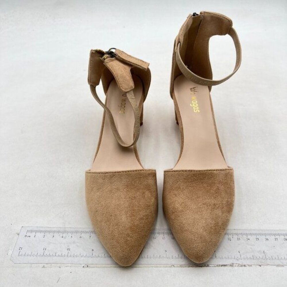 Women's Pointed Toe Pumps Ankle Strap Buckle Chunky Block Heel Dress Shoes Nude - Picture 2 of 6